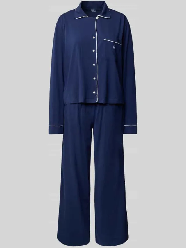 Polo Ralph Lauren Pyjama met logostitchings, model 'POLO ESSENTIALS' Donkerblauw