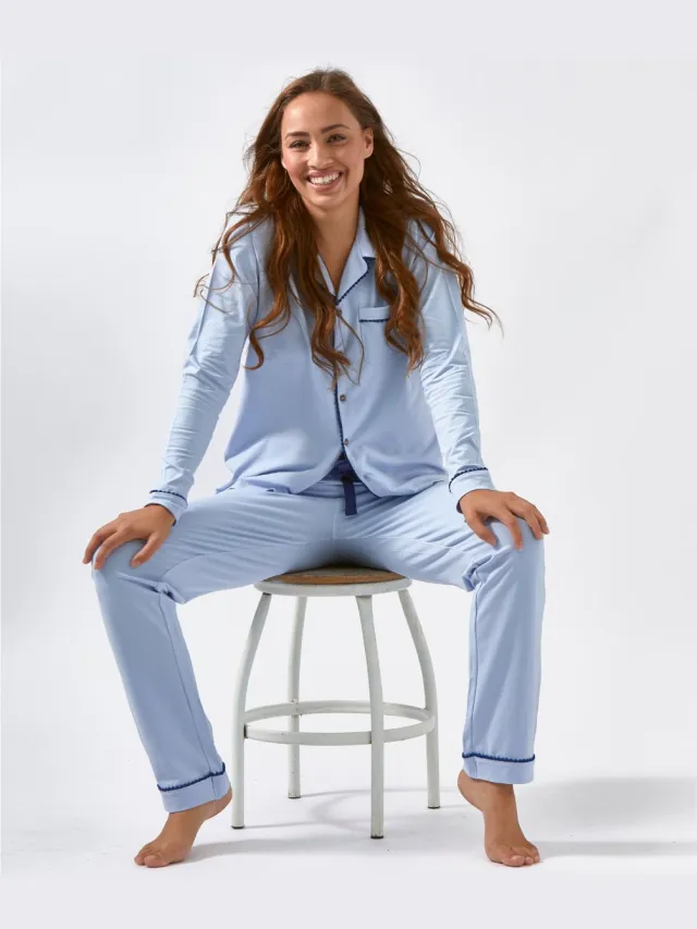 Little Label dames pyjama - blauw-388 - Zachte BIO Katoen