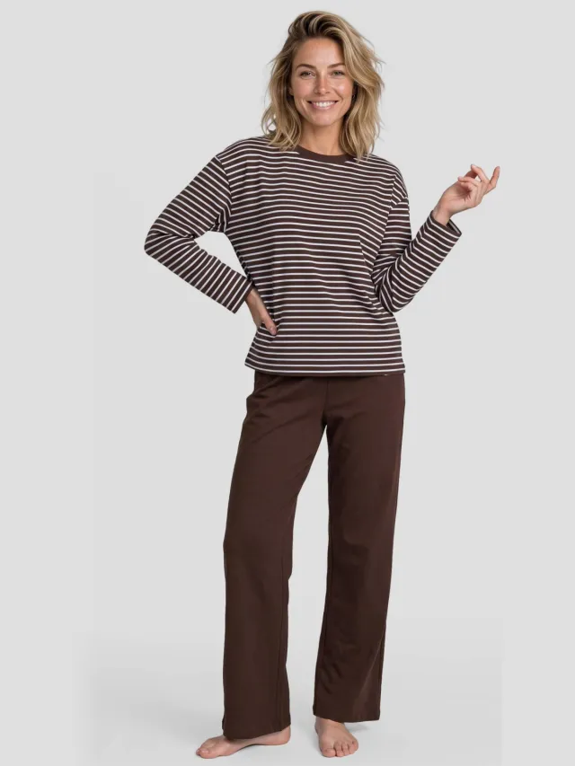 Dreamcovers pyjamaset bruin Bruin/lichtblauw