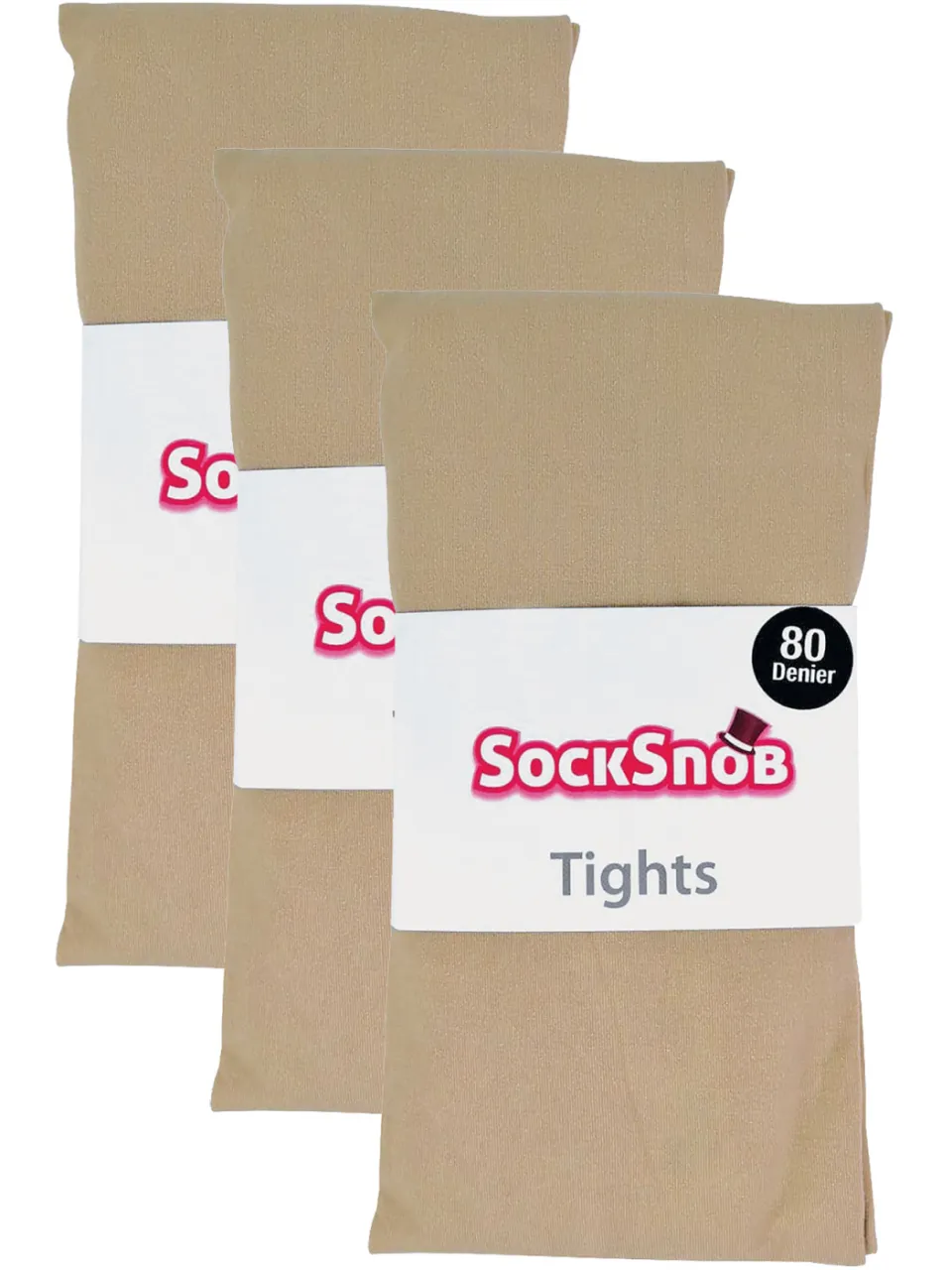Sock Snob 3 paar dames gekleurde ondoorzichtige 80 denier panty's - Natuurlijk beige, foto 2
