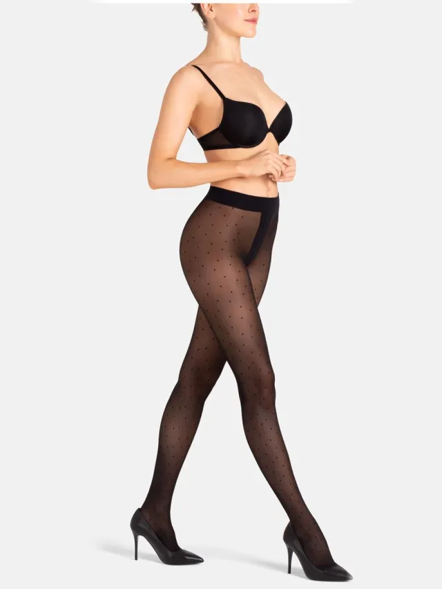 Camano , Fijne panty, 40 den, semi-transparant, fijn, slijtvast, duurzaam, robuust, aangenaam, comfortabel, elastisch, stretch, patroon, stippen, gestippeld. black