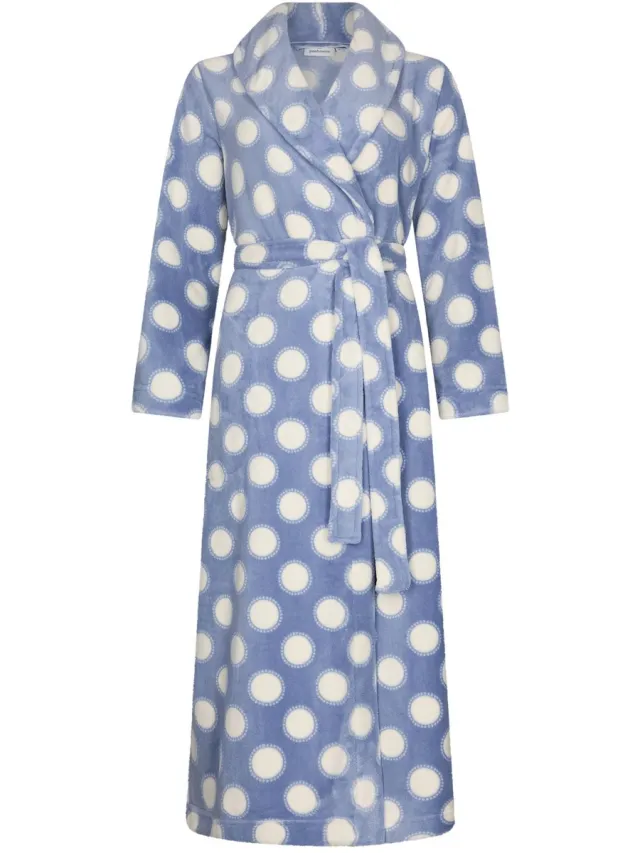 Pastunette Badjas - Blue Fog - Fleece - Blauw/Wit - Lang