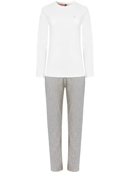 By Louise Dames pyjama set lang wit/grijs gestreept Veelkleurig