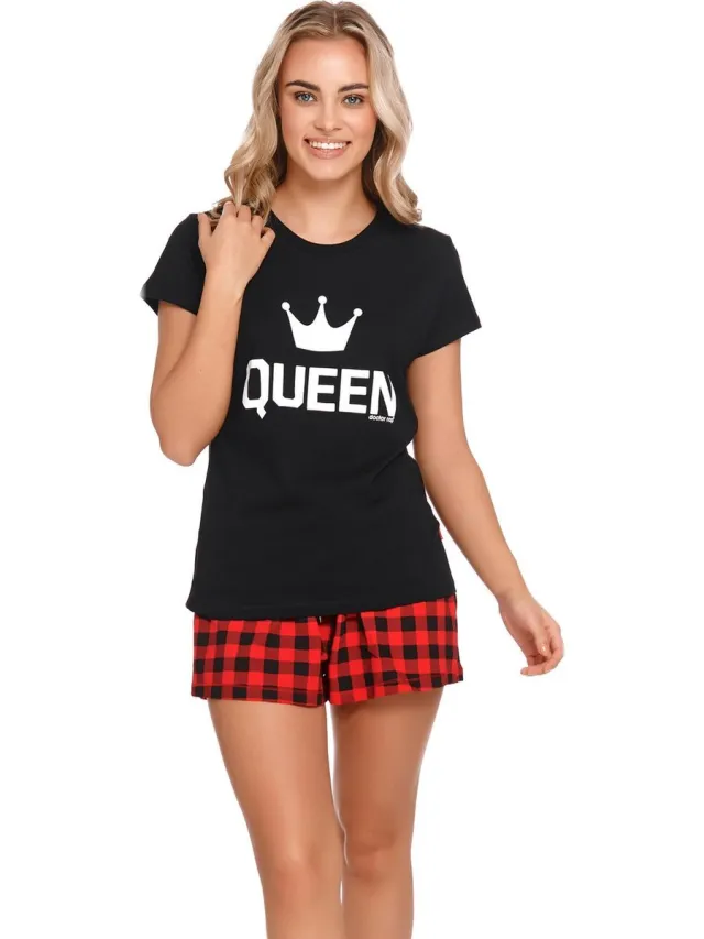 Doctor Nap Katoenen Pyjama Dames Korte Mouw Korte Broek Zomer Shortama Matching Familie Queen Zwart PM.9943