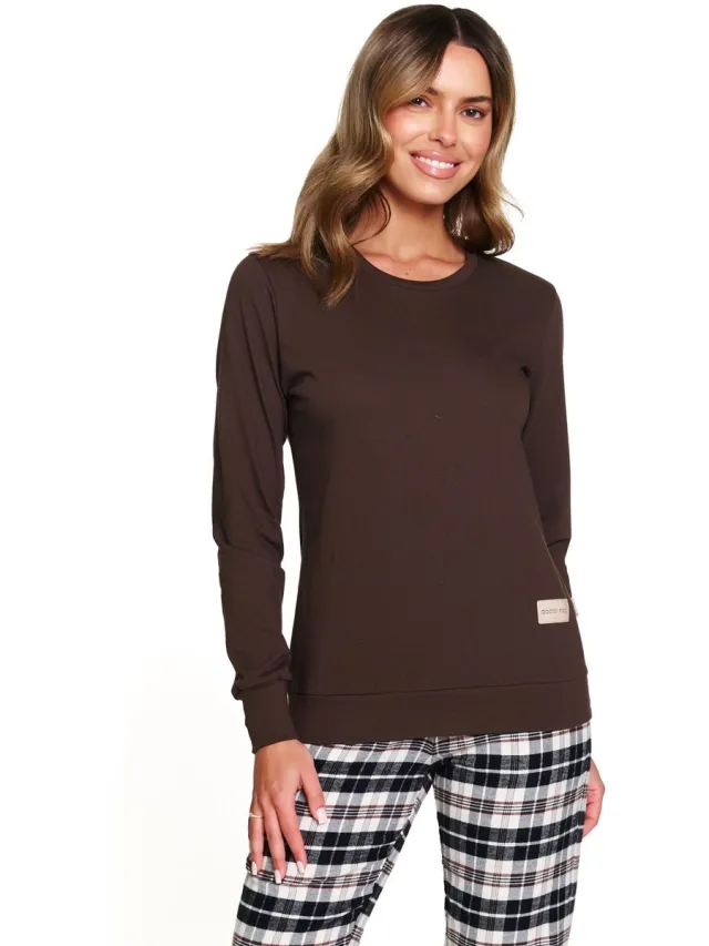 Doctor Nap Dames Pyjama Katoen Flanel Lange Mouw Lange Broek Winter Kerst Matching Gezin Familie Brownie PM.7333 44 / Bruin
