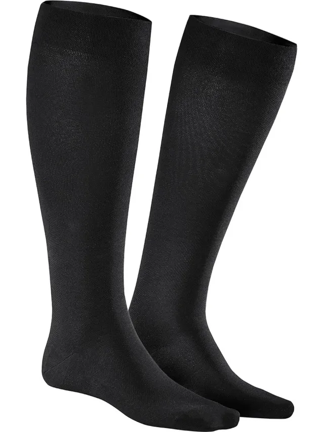 Basset Kniekous wol heren - zwart - Hoge warme winter kniekous - Zwart / 41/43