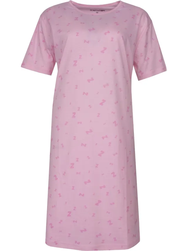 Temptation Dames Big Shirt - Korte Mouwen - Rond Hals - Roze