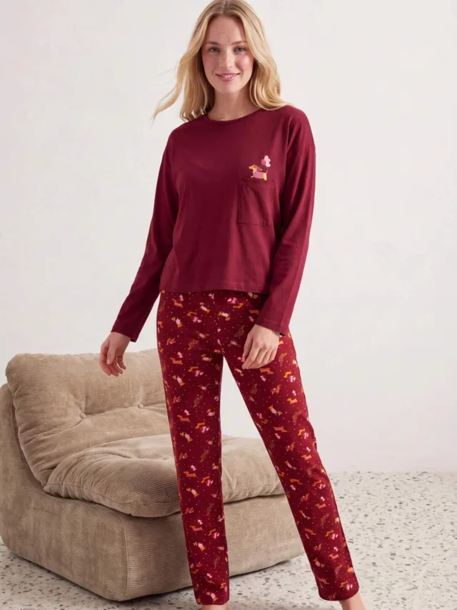 Trendyol TRENDYOLMİLLA Dames 2-pack Bordeauxrood Animal print Lang, Regular fit Pyjama- Sets, foto 2