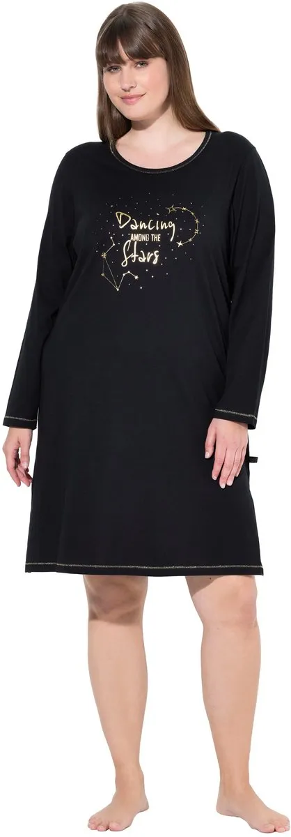 Ulla Popken Dames - Bigshirts set van 2 ronde hals / V-hals lange mouwen - Zwart - Maat 42+