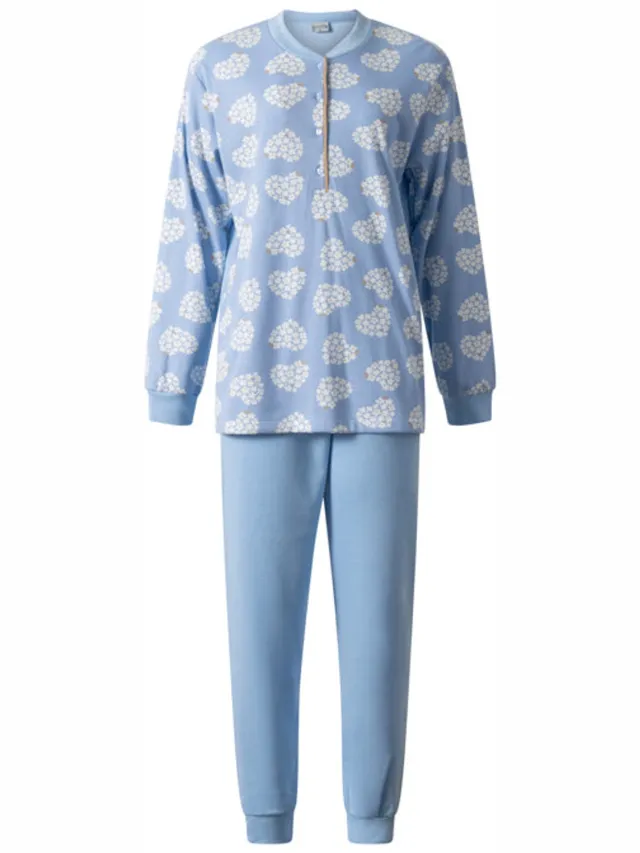 Lunatex dames pyjama lange mouwen - Hartjes - Blauw /
