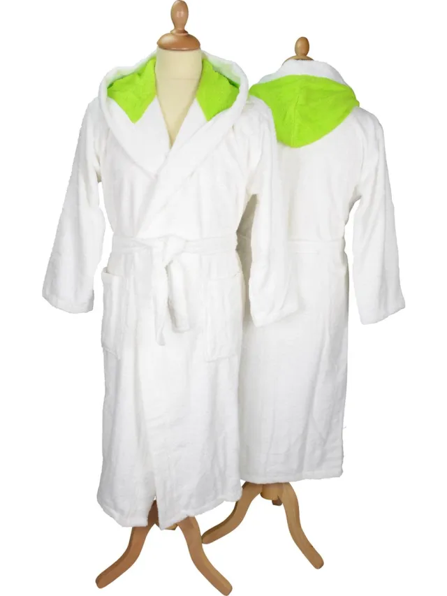 ARTG Robezz - Badjas - Gekleurde Capuchon - White/Lime Green Wit met Limoengroen