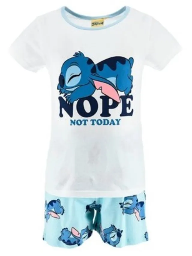 Disney Stitch Pyjama / Shortama - 100% katoen - Korte pyjamaset wit met blauw