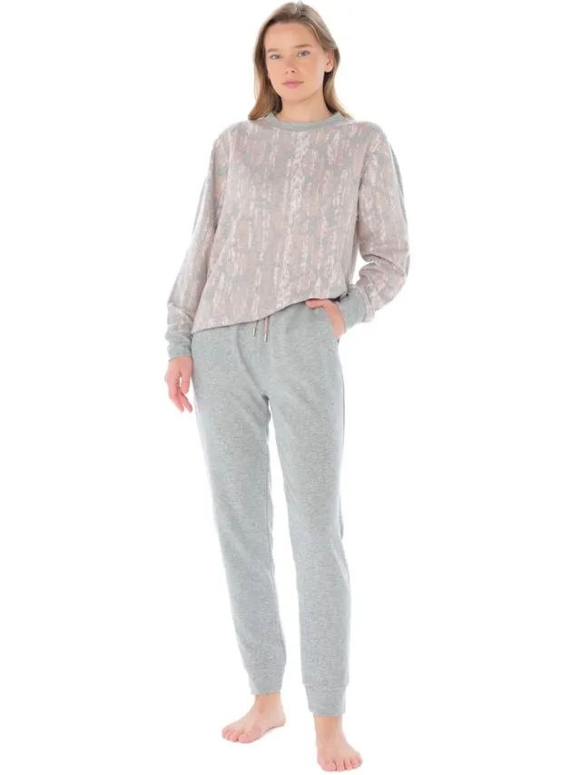 Feyza Dames Pyjama Set, Lange Mouwen Roze