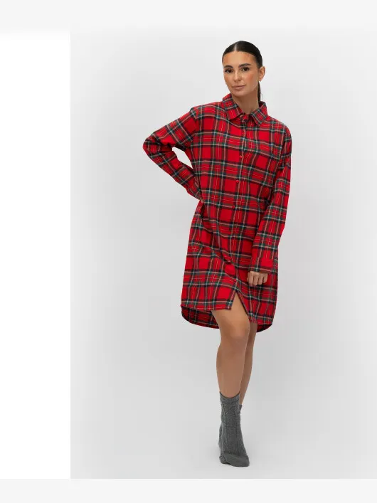 By Louise Dames pyjama nachthemd flanel geruit Rood
