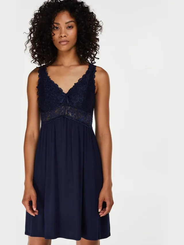 Hunkemöller Dames Slipdress Modal lace Blauw