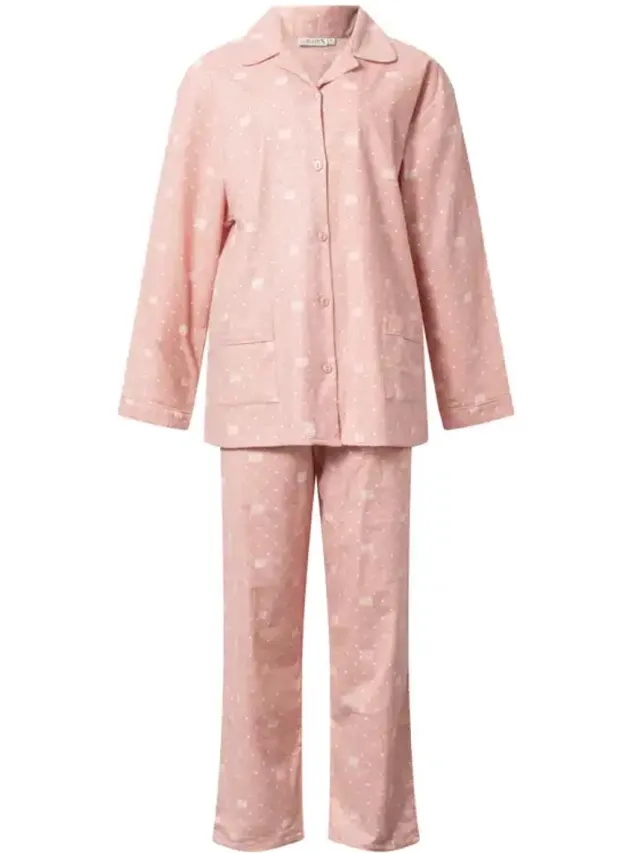 Lunatex klassieke dames pyjama flanel 641976 - dream queen - roze