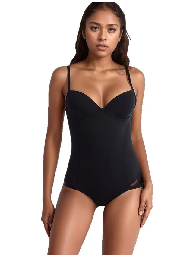 Currero Bodysuit Dames - Shapewear - Bodystocking - Corrigerende Body - Ingebouwde BH - Vormgevend & Afslankend Effect - Zwart Zwart M/