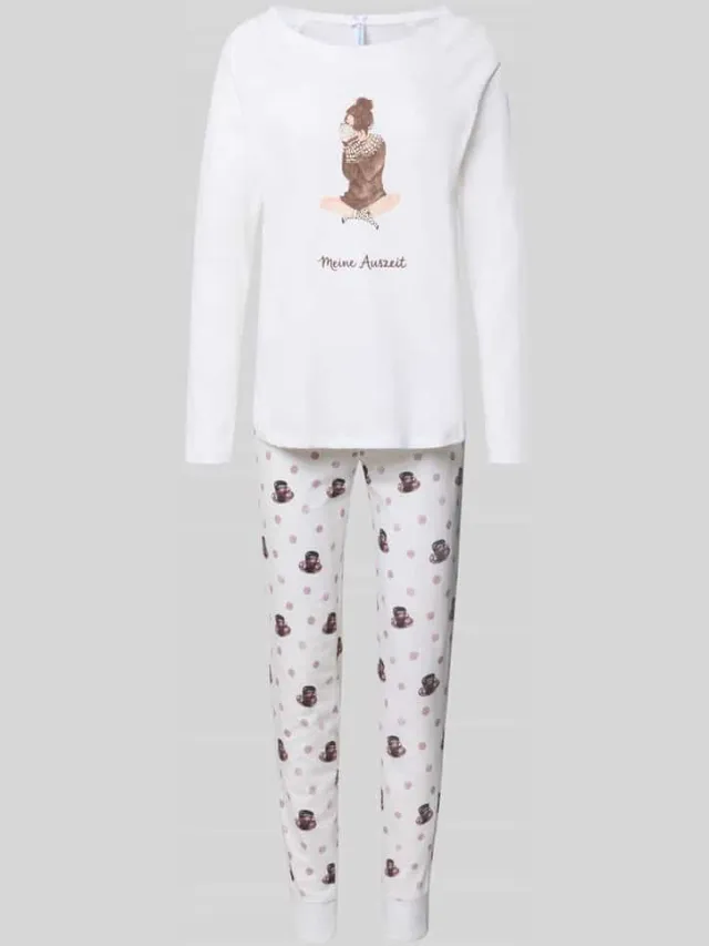 LOUIS & LOUISA Regular fit pyjama van puur katoen model 'Meine Auszeit' Wit