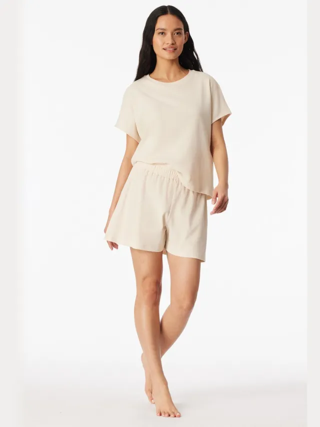 Schiesser dames Casual Feel korte pyjama met fijne fijnrib - jacquard - pearl