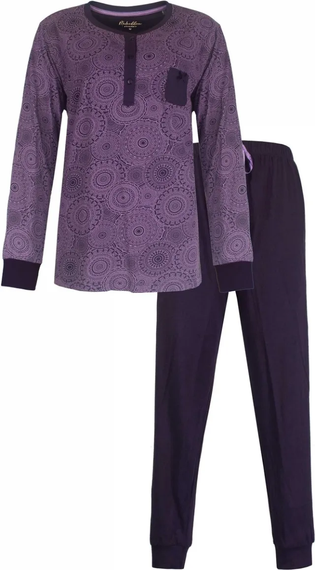 Medaillon Dames Pyjama - Katoen - Polo Sluiting - Paars