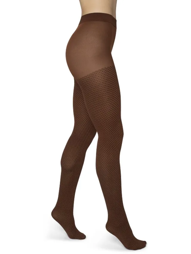 Bonnie Doon Grafische Panty 50 Denier Bruin Dames maat 44/46 XXL - Grafisch - Ruiten Print - Gladde Naden - Maximaal Draagcomfort - Chique Panty - Feestelijk - Fencing Tights - Mocha - BP051980.286