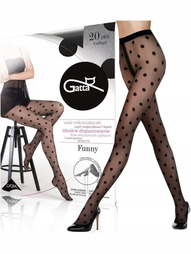 Gatta Funny – Panty Dames 20 DEN – Zwart met Stippenpatroon – Basis Panty – Zwart,