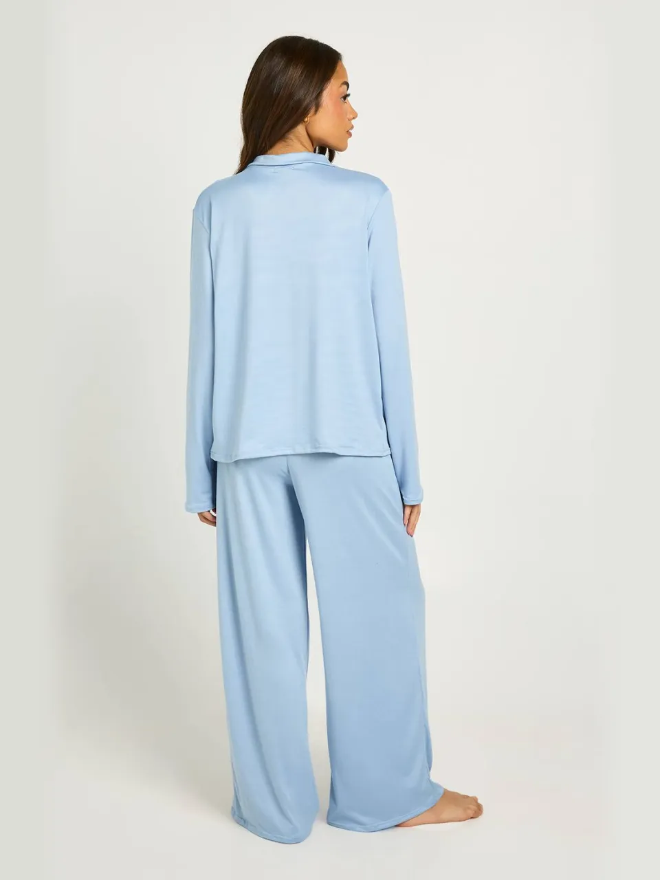 boohoo Dames Zachte Jersey Pyjama Set Met Shirt Met Lange Mouwen & Broek babyblauw, foto 2