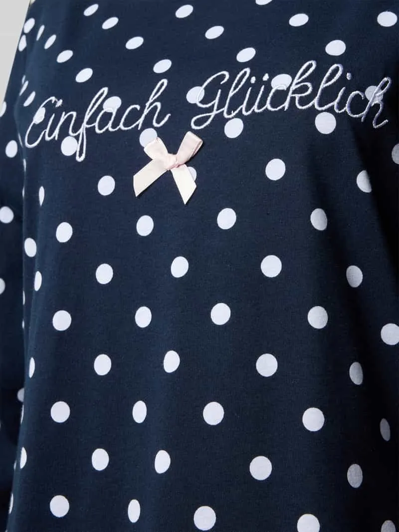 LOUIS & LOUISA Nachtjapon in all-over look met stitching donkerblauw, foto 3