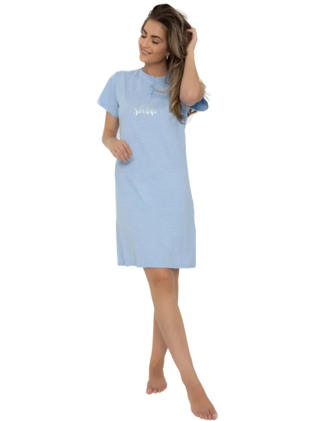 Cocodream Quality Cocodream dames nachthemd korte mouw - 100% katoen - Sealife - blue Blue, sealife
