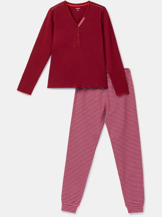 Woody Dames pyjama bordeaux Rood