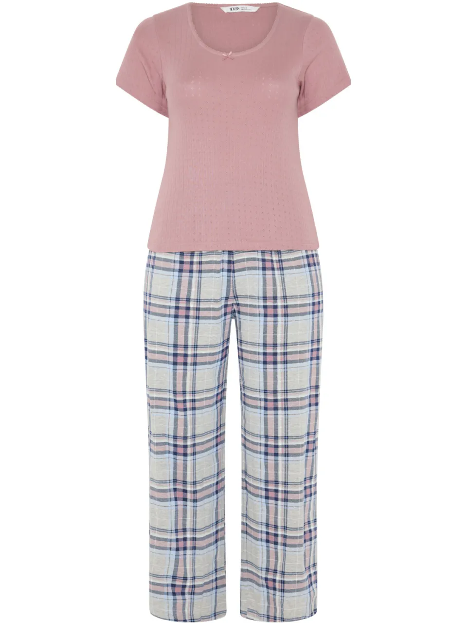 Yours Curve Roze Geruite Pyjamaset Met Wijde Pijpen-64, foto 4