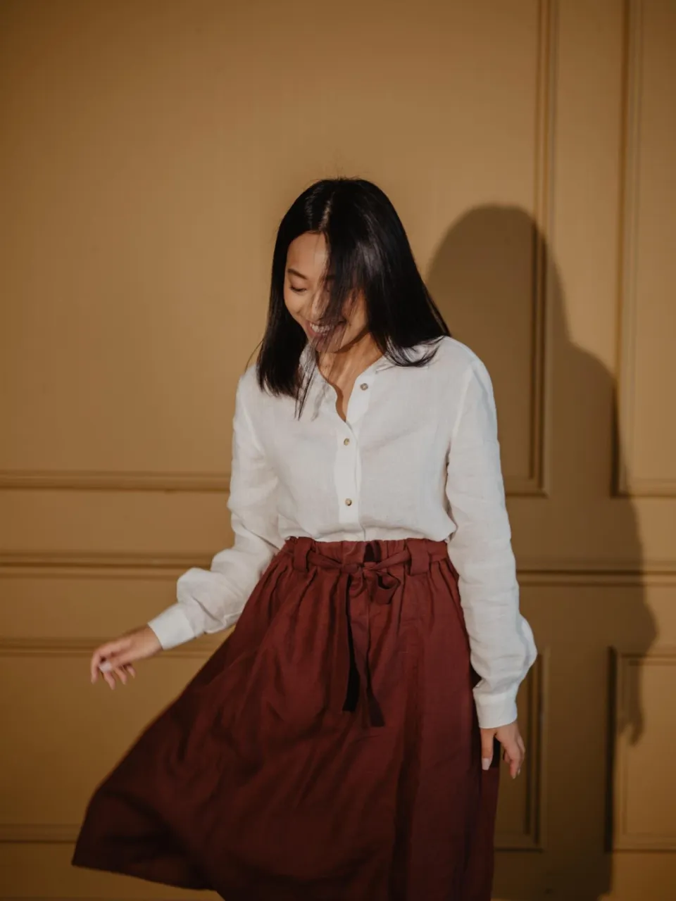 AmourLinen dames vegan Midirok Bergen Terracotta Bruin