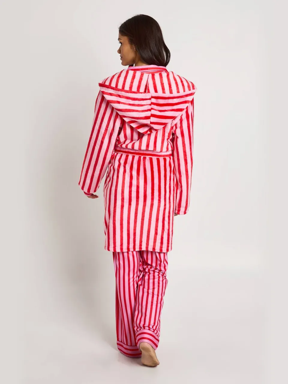 boohoo Dames Dames Bijpassende Familie Snoepstreep Mini Badjas roze, foto 3