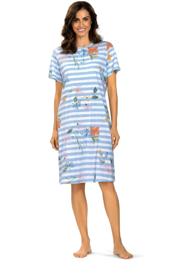 Comtessa Nachthemd 'Primavera' - Dames Nachtmode - Korte Mouw - Blauw