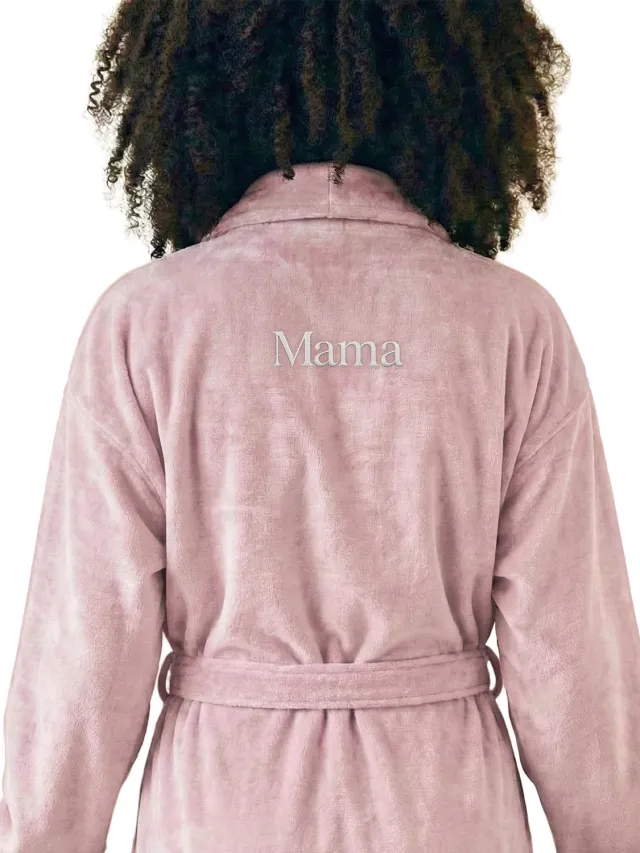 YourSurprise Dames Badjas Mama – Roze - 100% Katoen Badstof – Luxe Badjas met Borduring