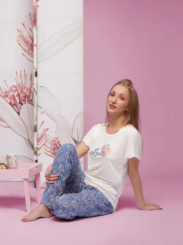 Vanilla Love dames pyjama - Pyjamasets - Tweedelig - Viscose - Blauw - PJ1510