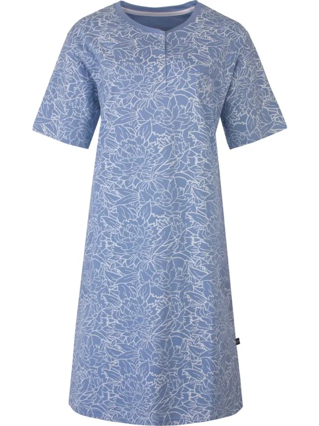 Medaillon Dames Nachthemd - Slaapkleedje - Katoen - Blauw