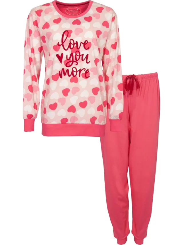 Tenderness Dames Pyjama - Love You More Tekst - Roze