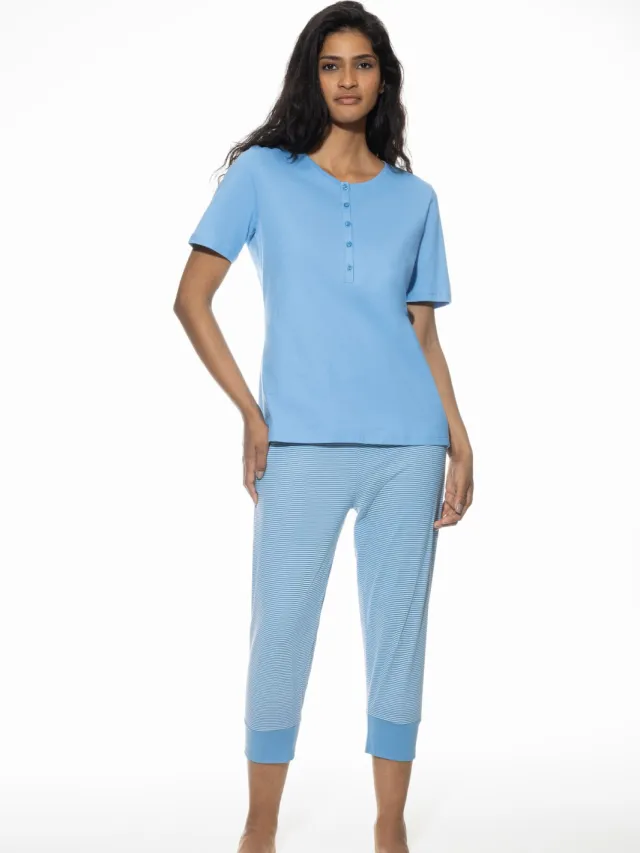 Mey Pyjama 3/4-lang, korte mouwen Serie Small Stripes Summer Blue blauw