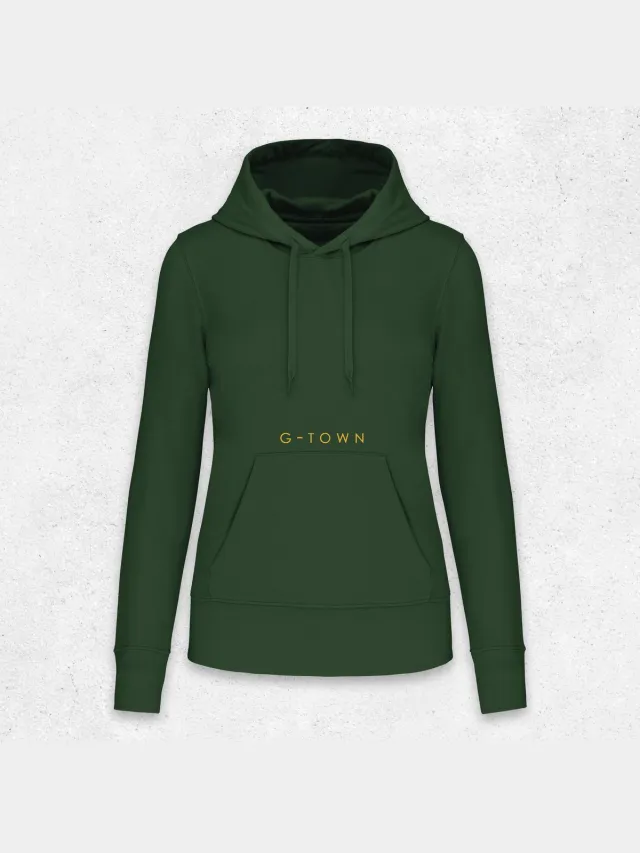 G-TOWN G‑TOWN Eco Chique Dames Hoodie – Duurzame Streetwear – Forest Green & Oranje