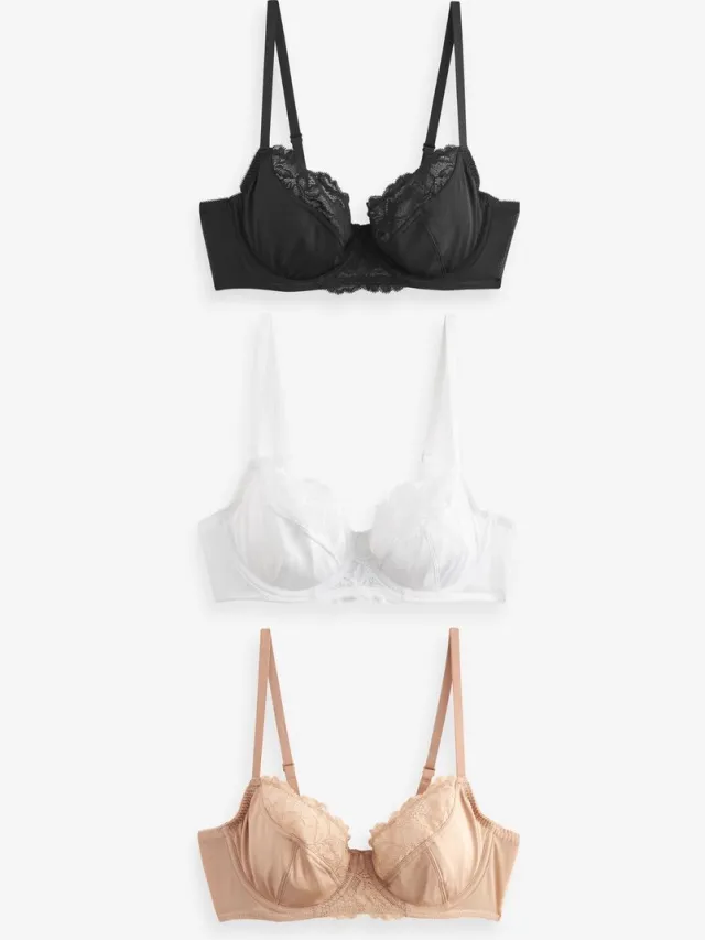 Next Dames - 3 Niet-gewatteerde beha’s met volledige cups - Zwart Black/White/Praline Nude