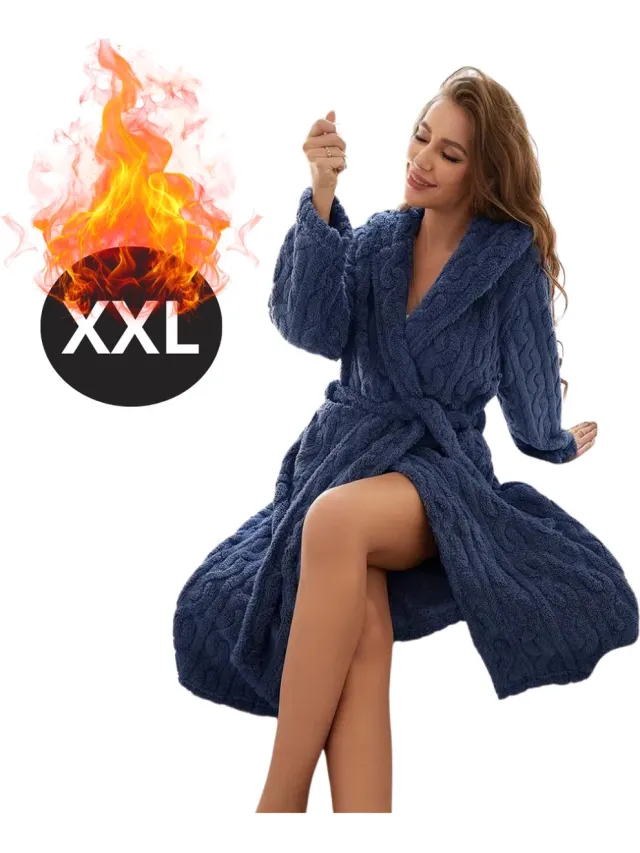 Bovista Badjas Dames - Fleece - Katoen - Badstof - Sauna - Hamam - Wafel - Bathrobe - Duster - Ochtendjas - Kimono - Spa - Blauw