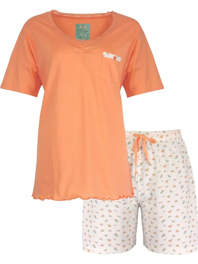 Tenderness Dames Shortama - Pyjama Set - Oranje