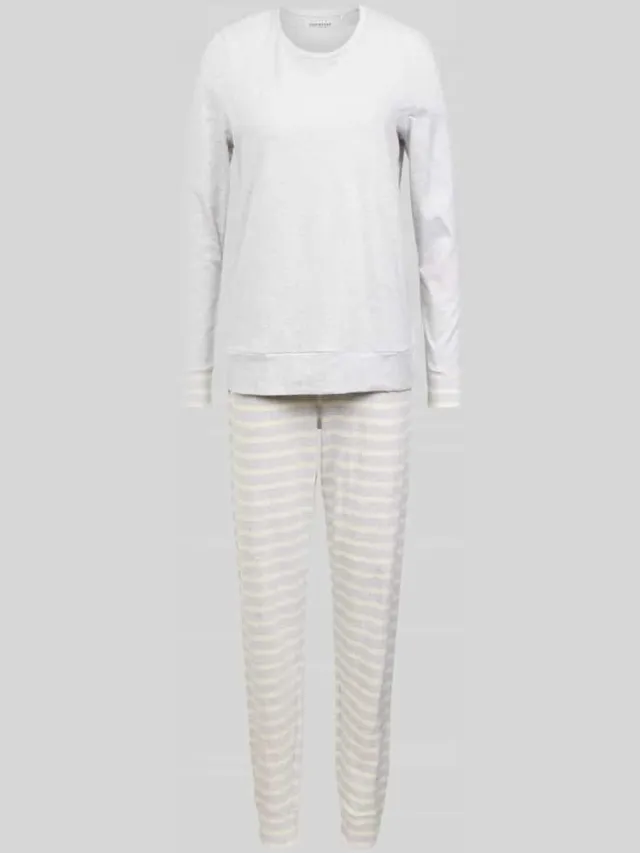 Schiesser Pyjama met streepmotief Lichtgrijs