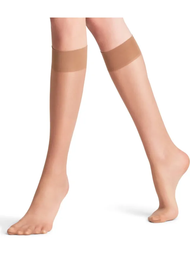 Falke Seidenglatt eenkleurig materiaal Sheer 15 DEN kniekousen dames transparant-42 beige 4299