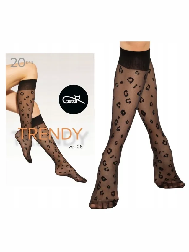Gatta Trendy Dames Kniekousen - 20 DEN - ( 1 stuks ) Leopard Prin - One Size - Zwart One Size