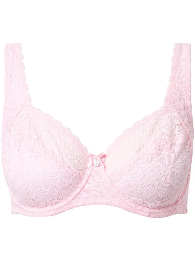 Ulla Popken Dames - Beugelbeha gebloemd kant zuiver kant - Babyroze