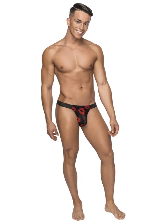 Male Power Micro Thong met Rode Cockring - Zwart
