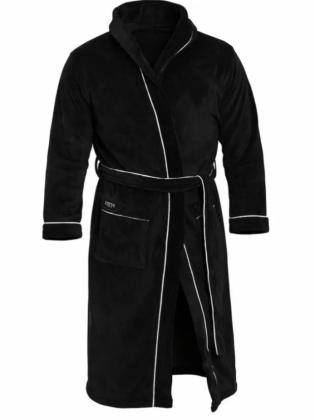 LOUVE PARIS Unisex badjas fleece - sjaalkraag - badjas heren - badjas dames - Zwart - Luxe verpakking