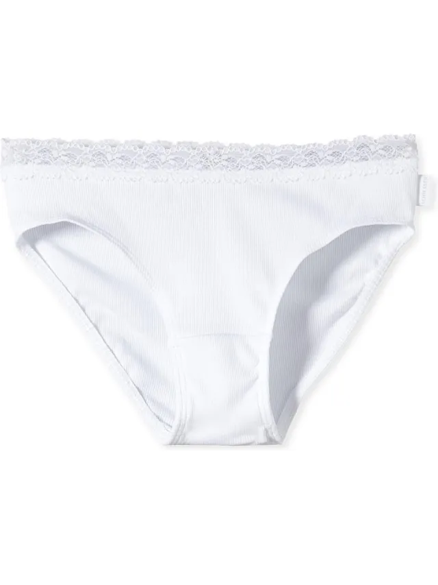 Schiesser slip met kant dubbelrib wit - Long Life Cotton